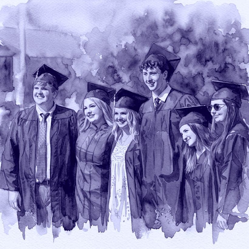 Watercolor of a graduating class