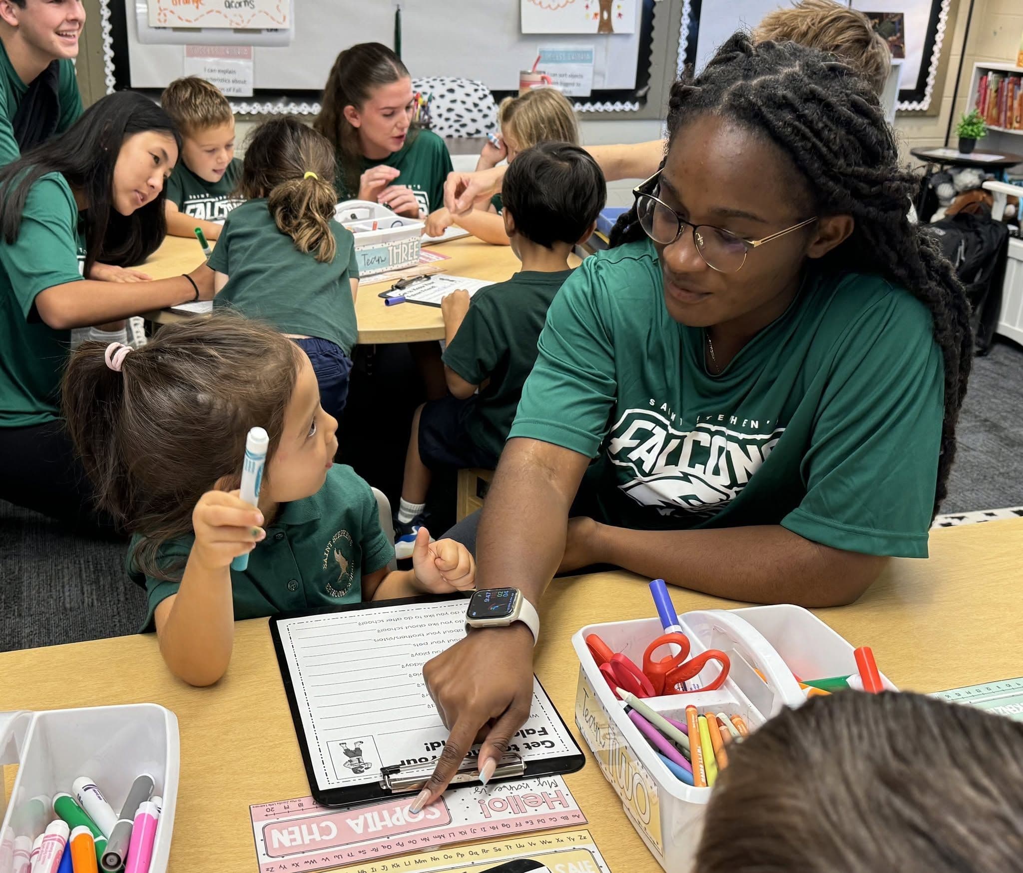 Falcon Friends work together on a fun project