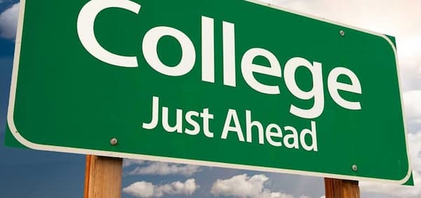 Roadsign reading College Just Ahead