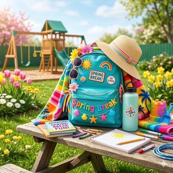 Backpack with Spring Break written on it